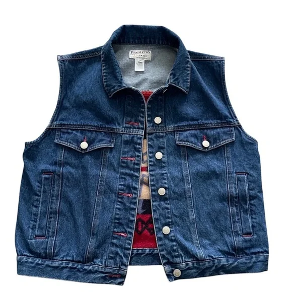 🔥 Vintage Pendleton Denim Vest with wool Aztec Design - Picture 3 of 7